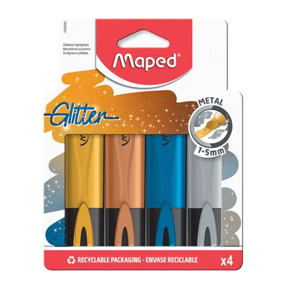 MARCADOR MAPED FLUO PEPS GLITTER METÁLICO C/4 UN.