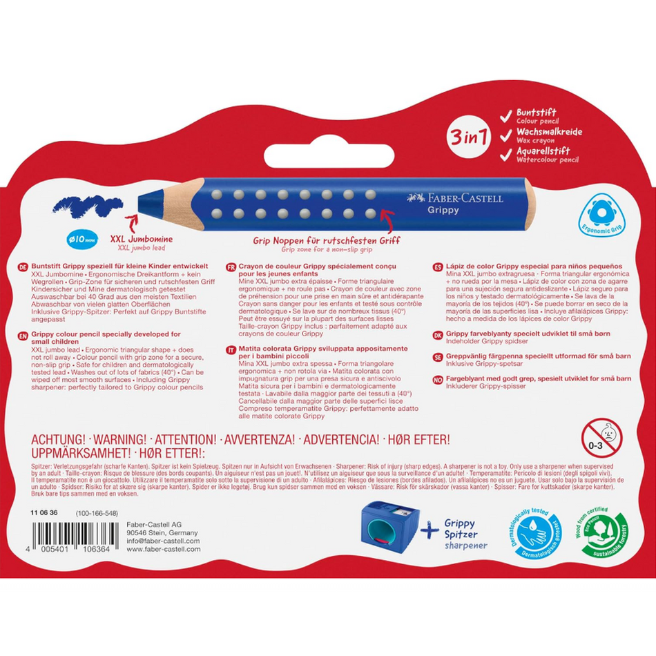 Conjunto de 10 lapis de cor faber-castell grippy C/afia XXL