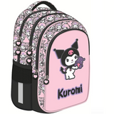Mochila Escolar Kuromi Rosa 40 cm com 4 Compartimentos
