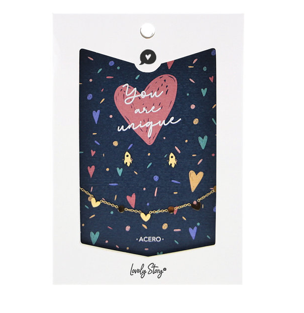 Conjunto brincos + pulseira you are unique - hearts Lovestory