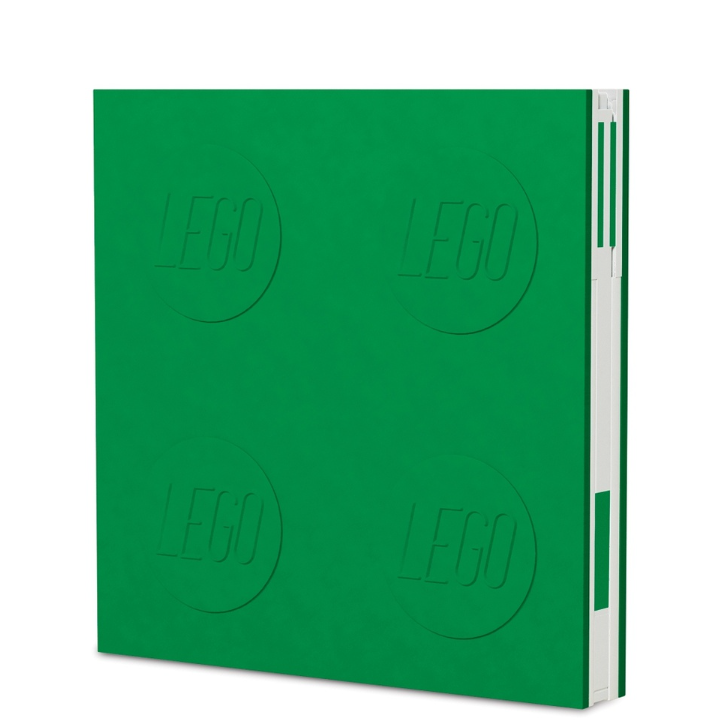 Caderno LEGO com elástico e caneta gel verde