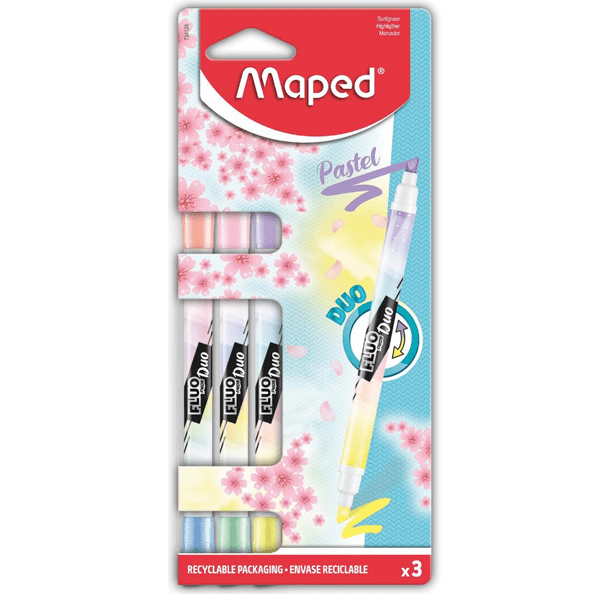MARCADOR MAPED FLUO DUO PASTEL CARTEIRA C/3 UNID