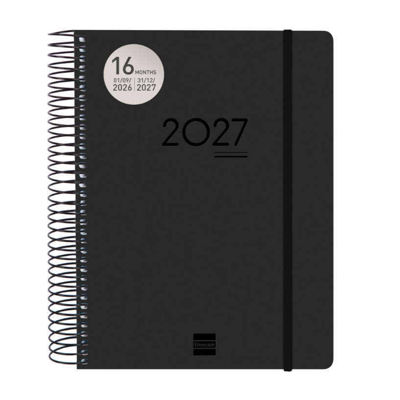 Agenda diária A5 2026/27 16 meses espiral finocam Preto