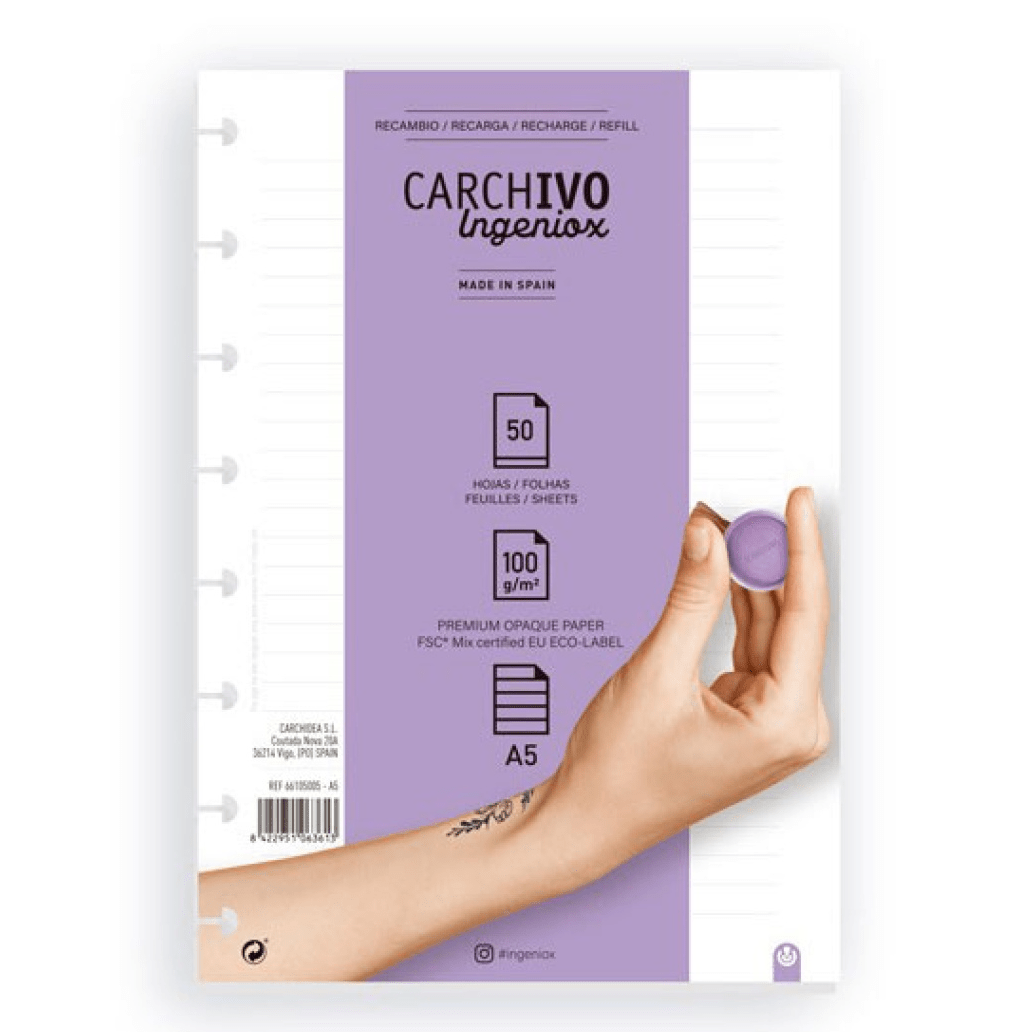 Recarga A5 P/Caderno Ingeniox Pautado 50fl