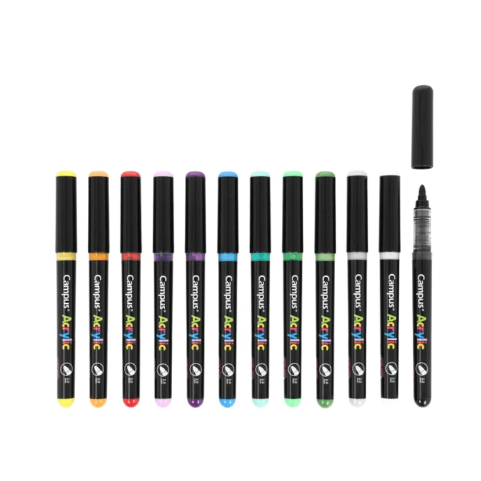 Marcadores finos de acrílico Campus Caixa 12 cores
