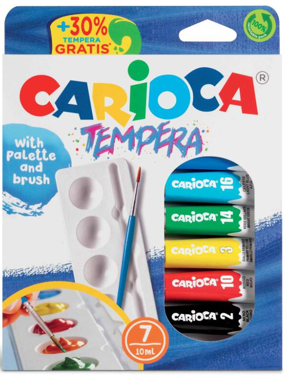 Carioca Tempera guache 7 cores c/ paleta e pincel
