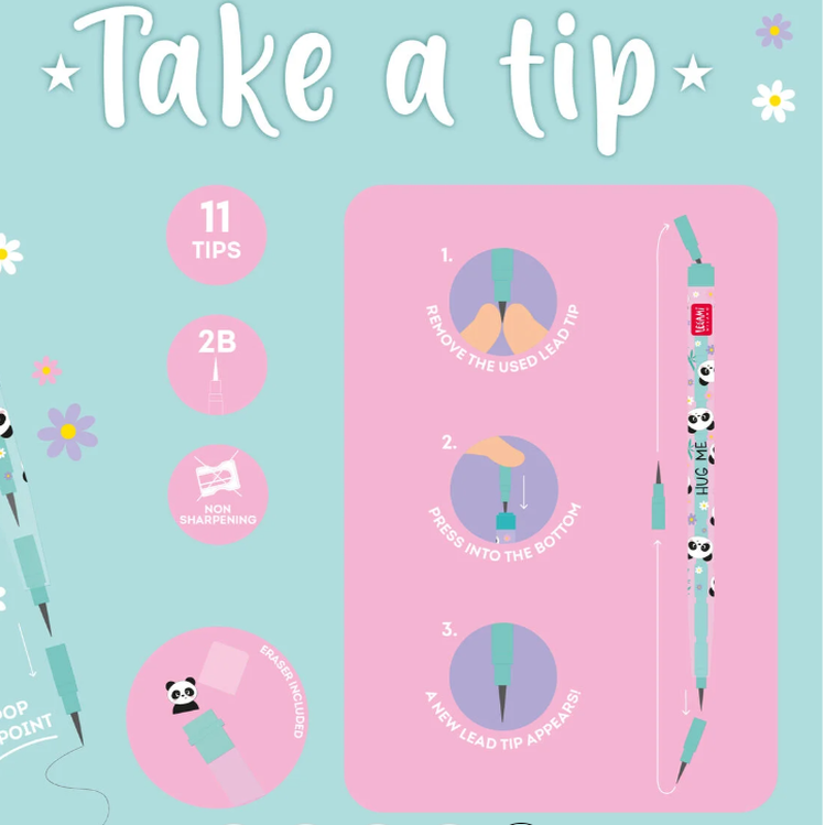 Lápis empilhável com borracha Panda Legami