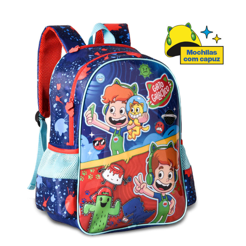 Conjunto Gato Galáctico - Mochila+Lancheira+Estojo duplo