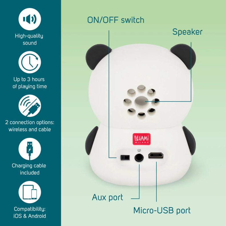 Caixa de som sem fio com suporte - O som da fofura - Panda Legami