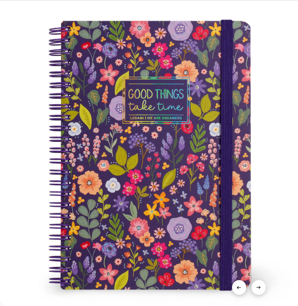 Caderno A5 com capa dura ilustrada - Flores - Bloco de notas - Encadernação em espiral legami