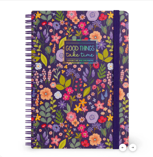 Caderno A5 com capa dura ilustrada - Flores - Bloco de notas - Encadernação em espiral legami
