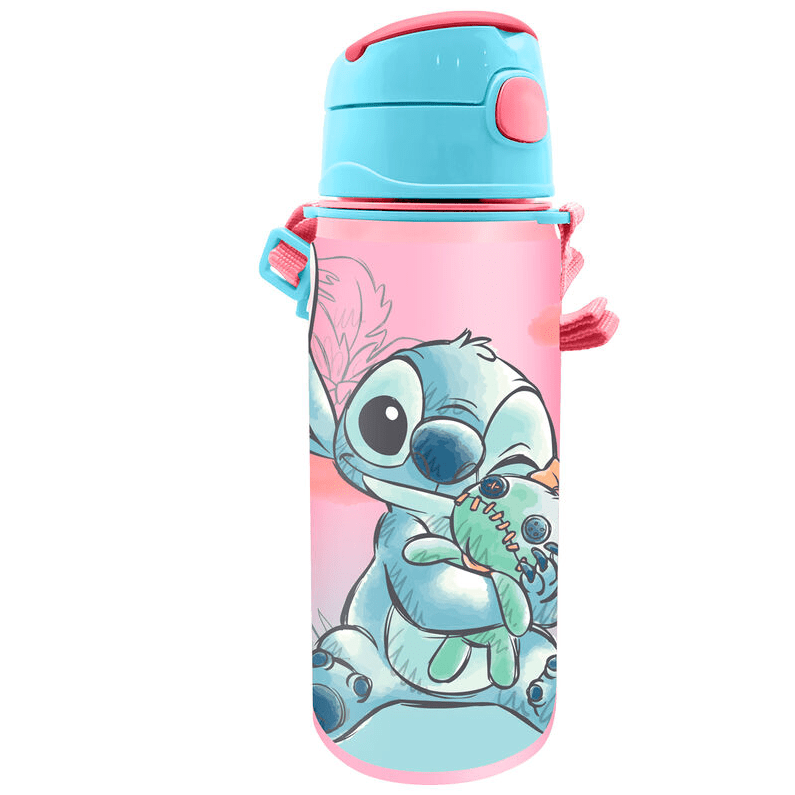 Garrafa de alumínio Stitch 600ML c/ alça e palhinha