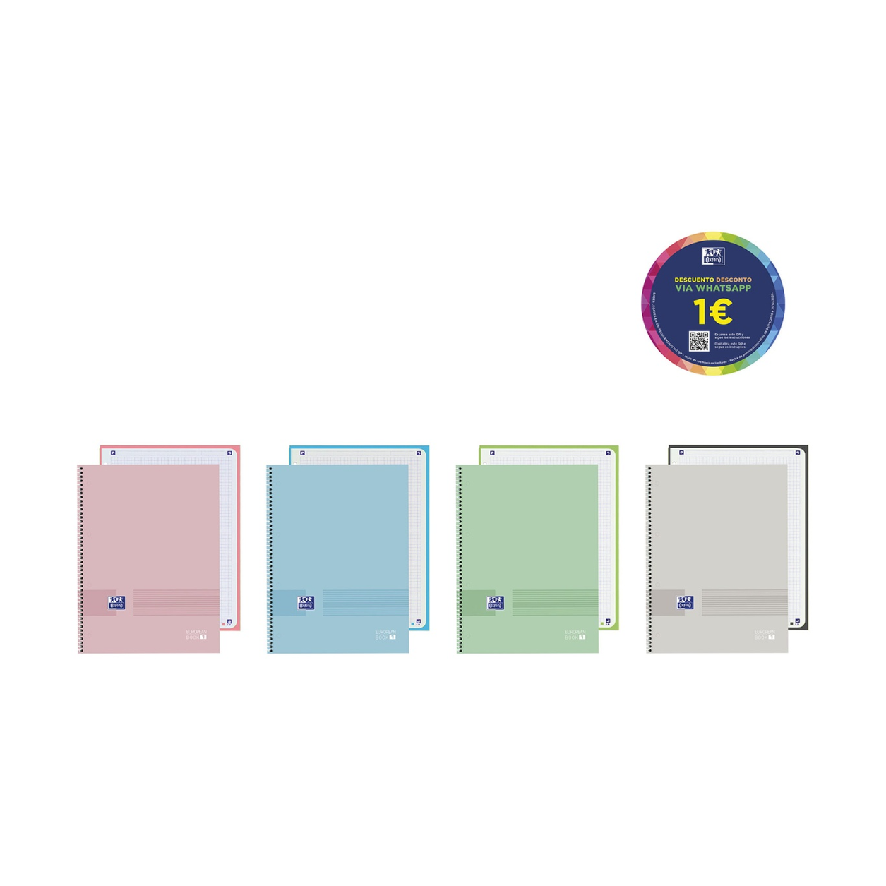 Caderno A4 capa dura espiral Oxford Live & Go Europeanbook 1 pautado Pastel