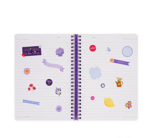 Caderno A5 com capa dura ilustrada - Flores - Bloco de notas - Encadernação em espiral legami