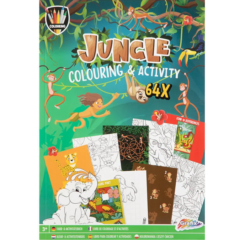 Livro de colorir e atividades da Selva