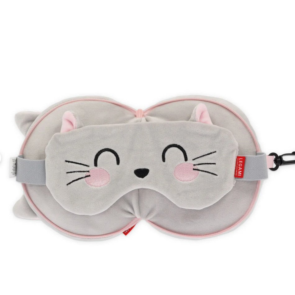 Almofada de viagem gatinho com máscara de dormir - Legami