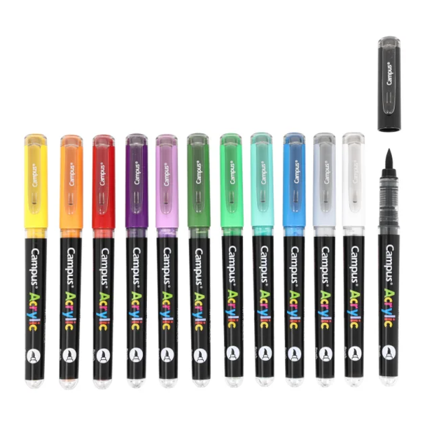 Marcadores de ponta de pincel acrílico Campus, caixa com 12 cores brilhantes