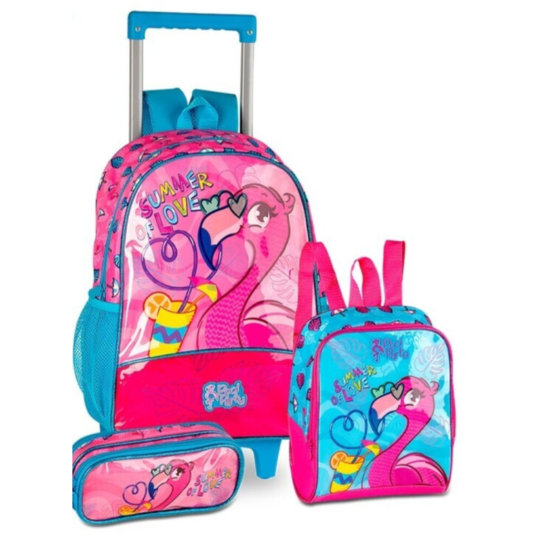 Conjunto escolar Flamengo Mochila com trolley + Lancheira + Estojo