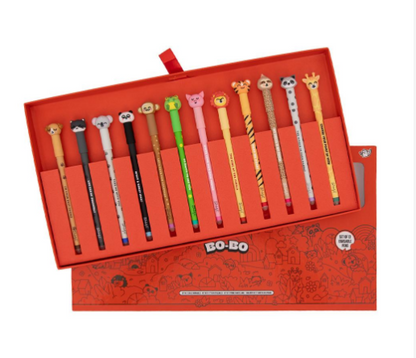 Conjunto 12 canetas apagáveis Bo-Bo - Animais Mr. Wonderful