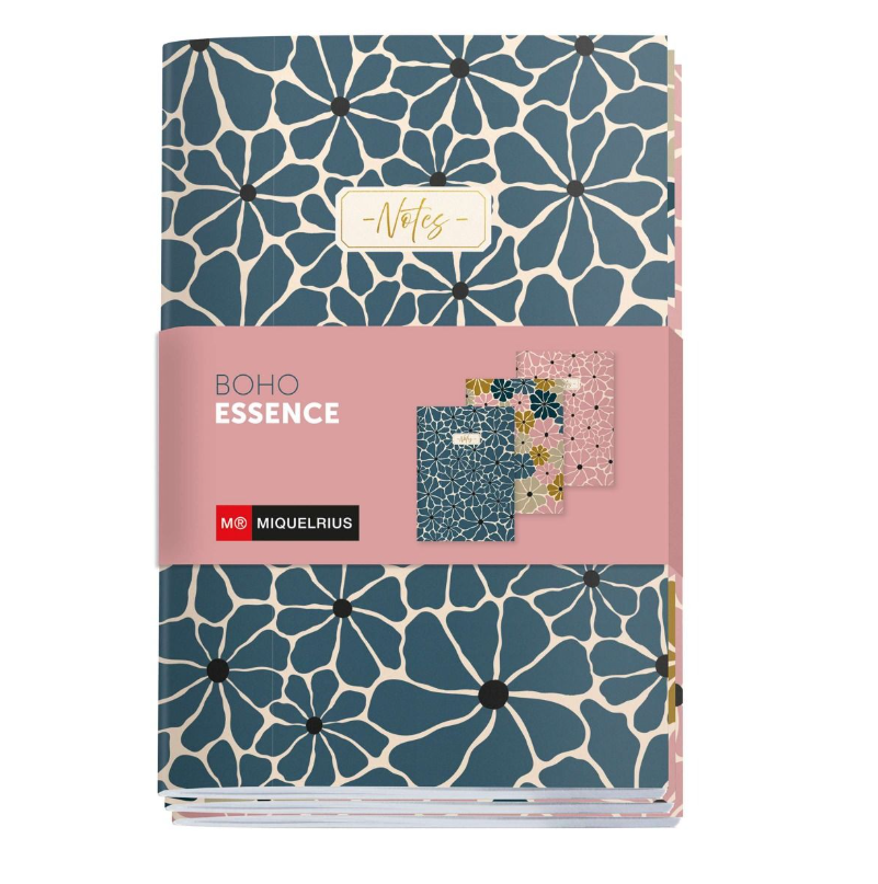 Conjunto de 3 Cadernos Lisos Miquelrius Boho Essence