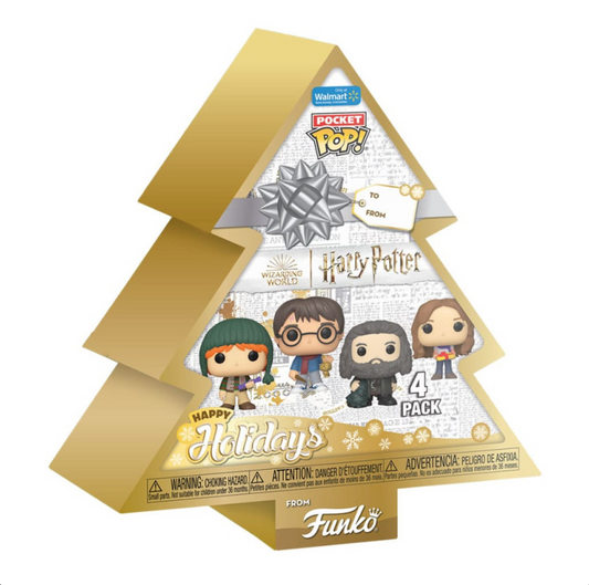 Pocket POP com 4 figuras de Harry Potter em formato de árvore de Natal