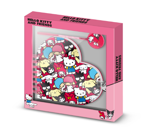 Diário Hello Kitty Coração Multicolorido + Caneta Hello Kitty Friends