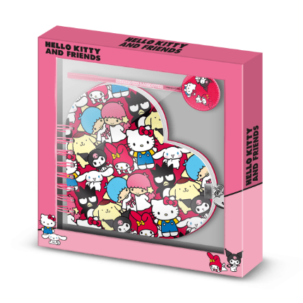 Diário Coração Multicolorido + Caneta Hello Kitty Friends
