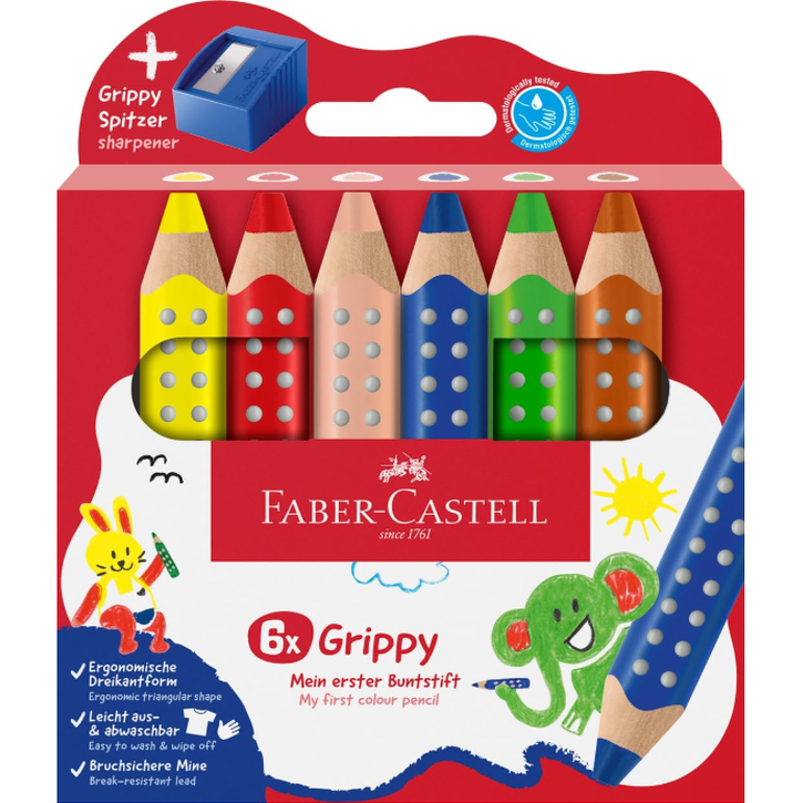 Conjunto de 6 lapis de cor faber-castell grippy C/afia XXL