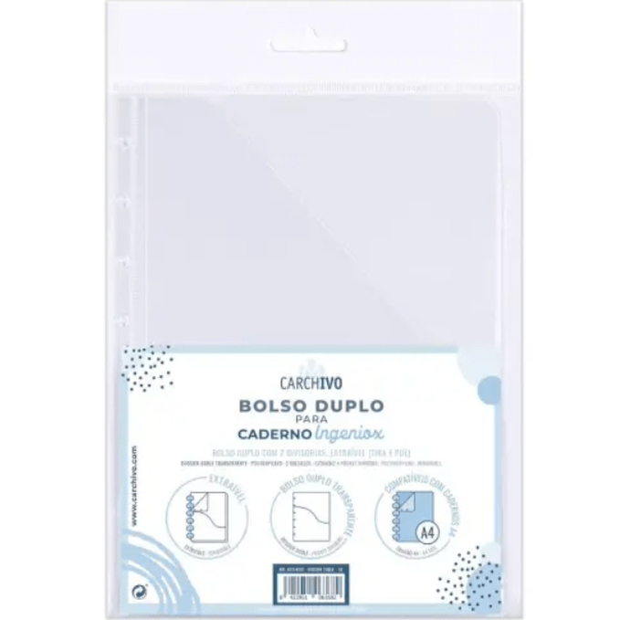 Bolsa de Documentos A4 para Caderno Ingeniox Duplo PP Transparente