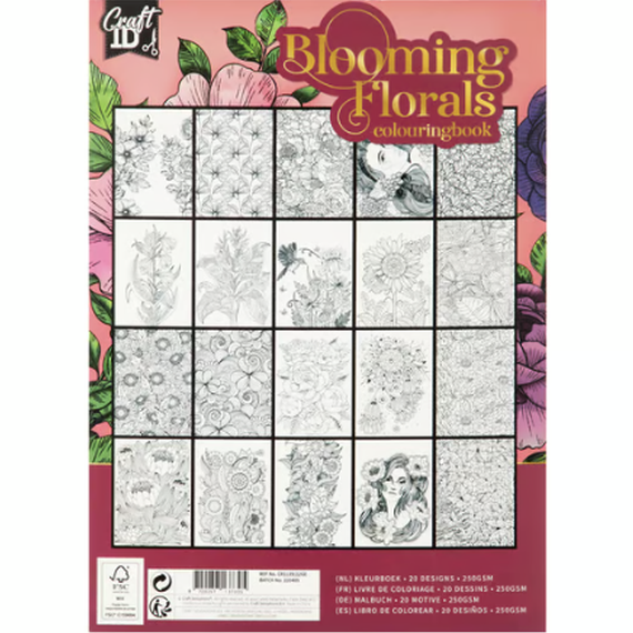 Livro de Colorir com 20 Folhas Blooming Florals