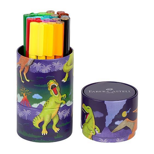 Marcadores Faber-Castell Connector em Caixa Dinossauro - 20 Unidades