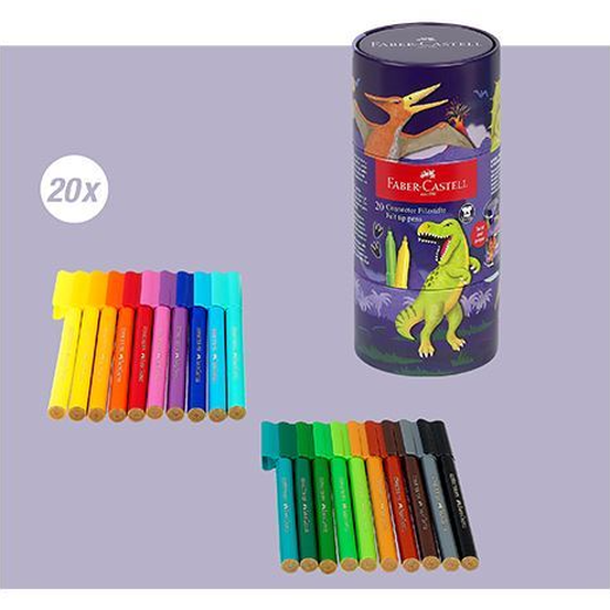 Marcadores Faber-Castell Connector em Caixa Dinossauro - 20 Unidades