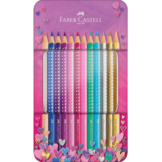 Lápis de cor Sparkle Faber-Castell caixa metálica de 12 + oferta Lapis Sparkle