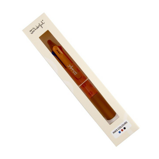 Caneta Apagável Mr. Wonderful Salmão de 3 Cores - Preto, Vermelho e Verde