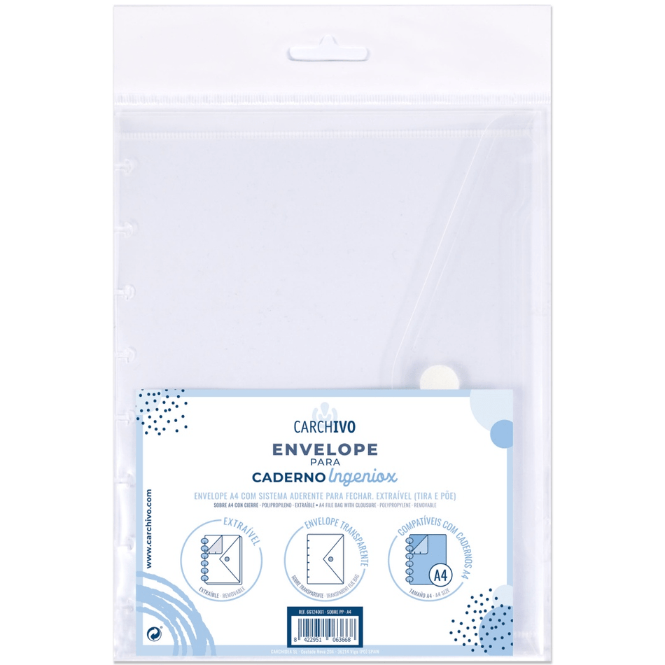 Envelope A4 P/Caderno Ingeniox Transparente C/Velcro