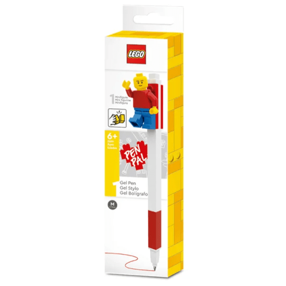 Caneta Gel com mini boneco LEGO vermelho com tinta Vermelha