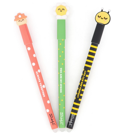 Conjunto 3 canetas apagáveis Mr. Wonderful Daisy, Abelha, Cogumelo