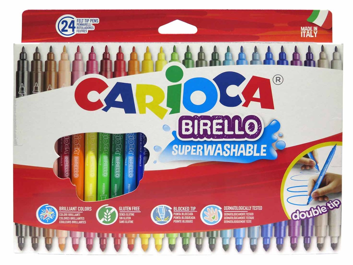 Canetas de feltro laváveis carioca birello 2 pontas blister c/24