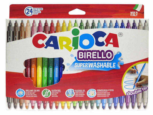 Canetas de feltro laváveis carioca birello 2 pontas blister c/24