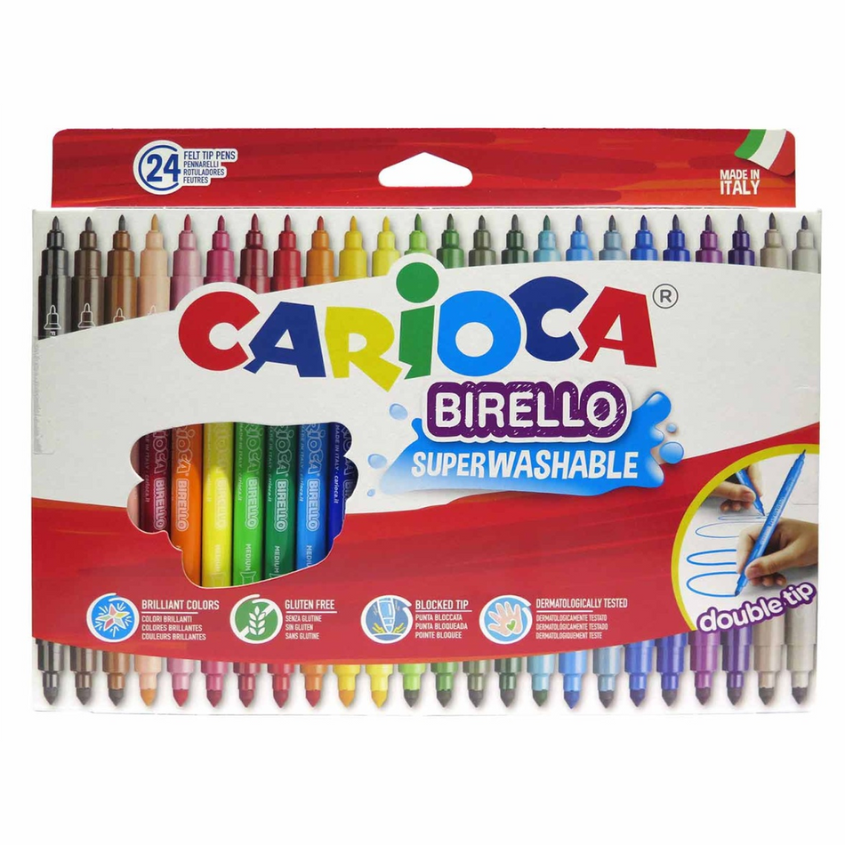 Canetas de feltro laváveis carioca birello 2 pontas blister c/24