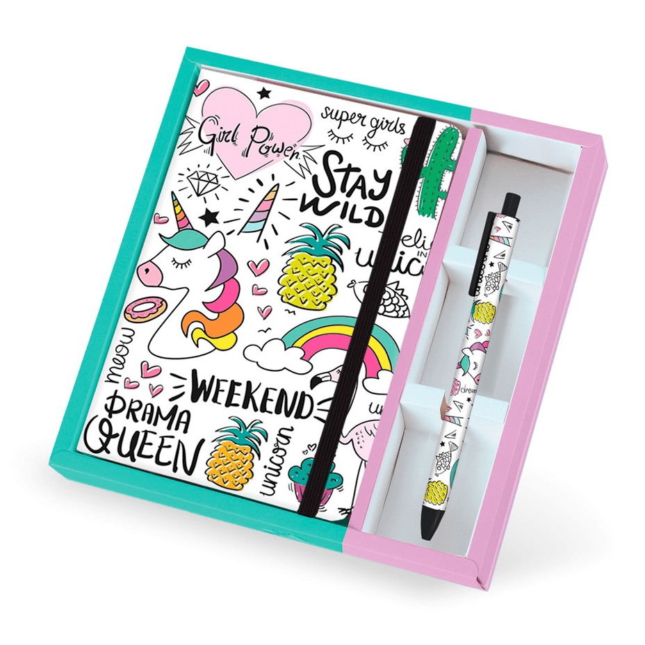 Conjunto Bloco Notas A5  + Esferográfica Apagável Unicórnio