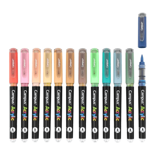 Marcadores de ponta de pincel acrílico Campus Caixa com 12 cores de terra