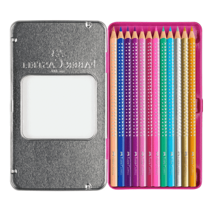 Lápis de cor Sparkle Faber-Castell caixa metálica de 12 + oferta Lapis Sparkle