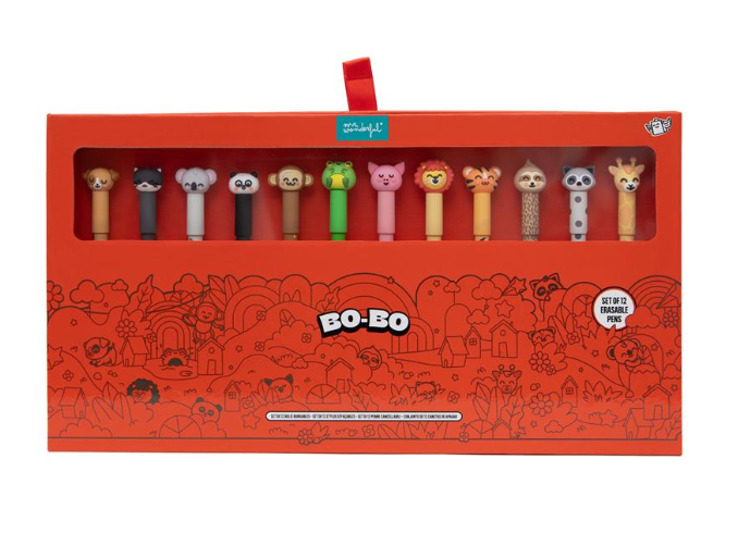 Conjunto 12 canetas apagáveis Bo-Bo - Animais Mr. Wonderful