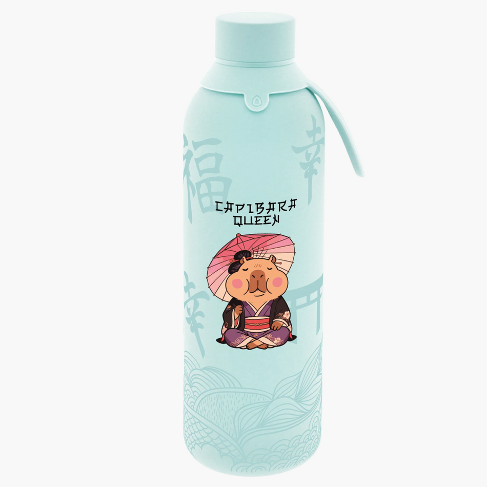 Garrafa térmica interior cerâmica 750ML com 2 tampas Capivara queen mint