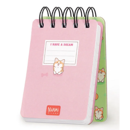 Caderno pautado com capa dura ilustrada - Corgi - Bloco de notas - Encadernação em espiral