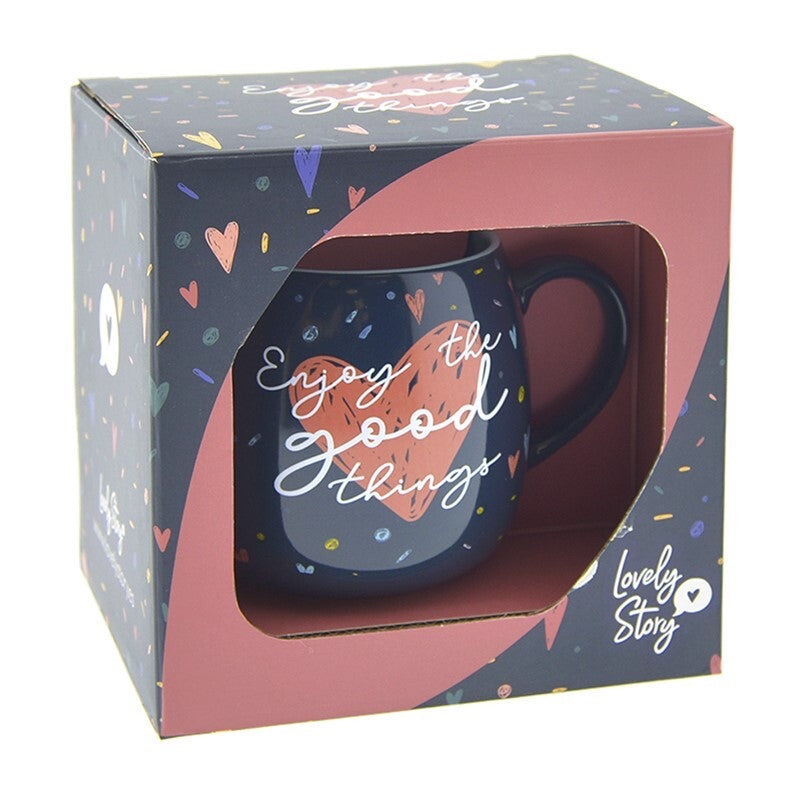 Caneca oval 400ML Enjoy the good things - Hearts