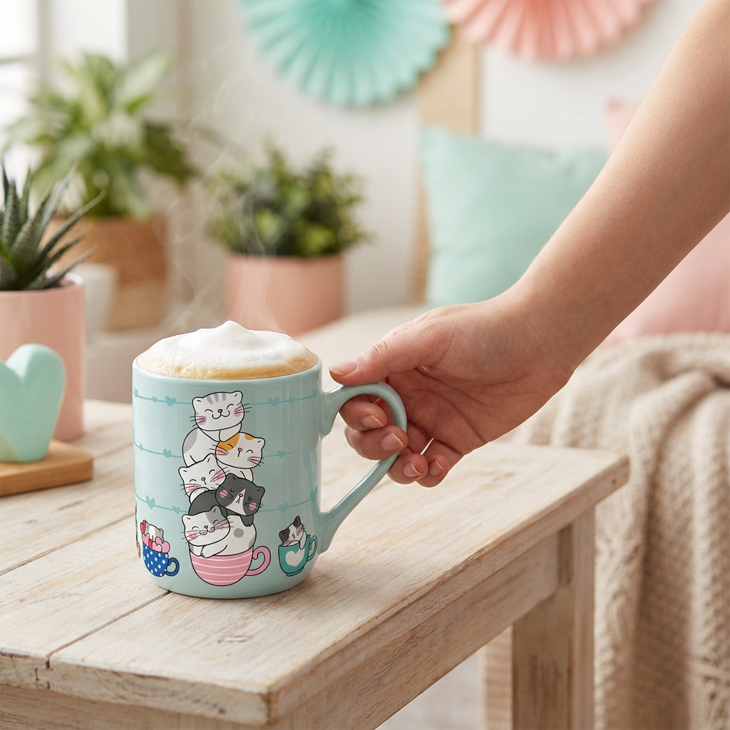 Caneca 330 ml Lovely Story – Cat Whiskers – Menta