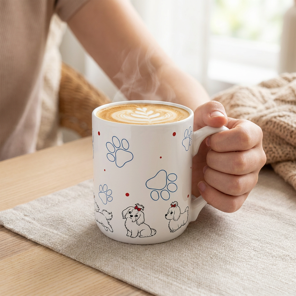 Caneca 330 ml Lovely Story – Fluffy Friend – Branco gelo