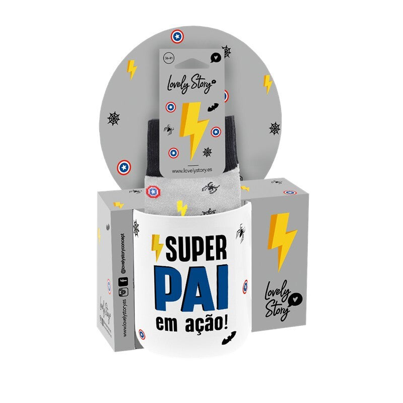 Caneca + meias - Super Pai em Ação
